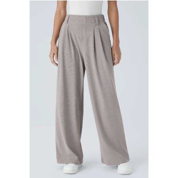 Halara Flex High Waisted Pocket Gray Wide Leg Waffle Career Office Pants, Size L - Picture 10 of 10